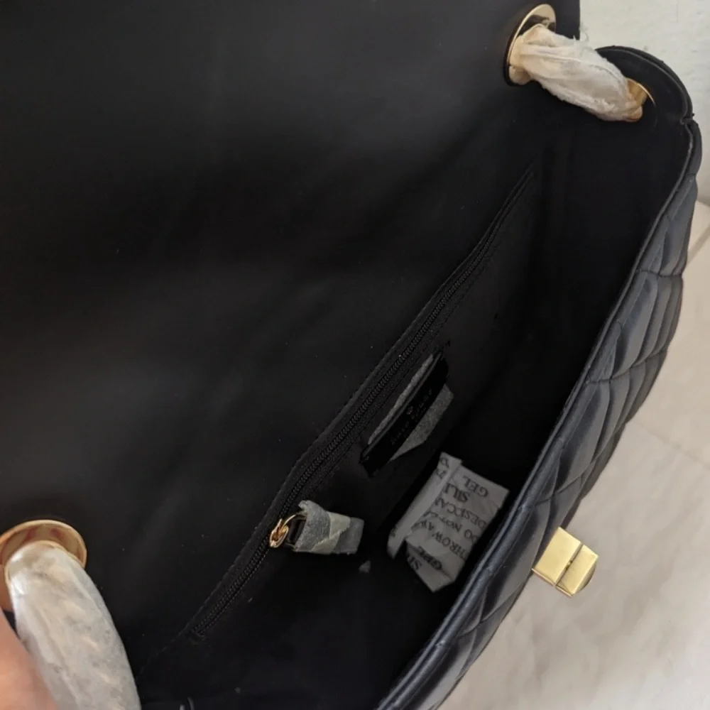 Kate Spade Black Carey Smooth Leather Medium Flap Quilted Turn-Lock Shoulder Bag